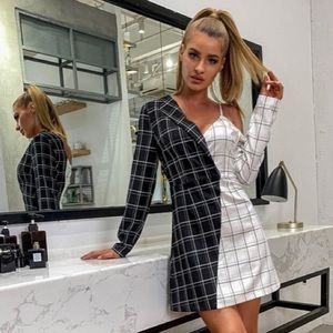 Asymmetrical plaid mini dress